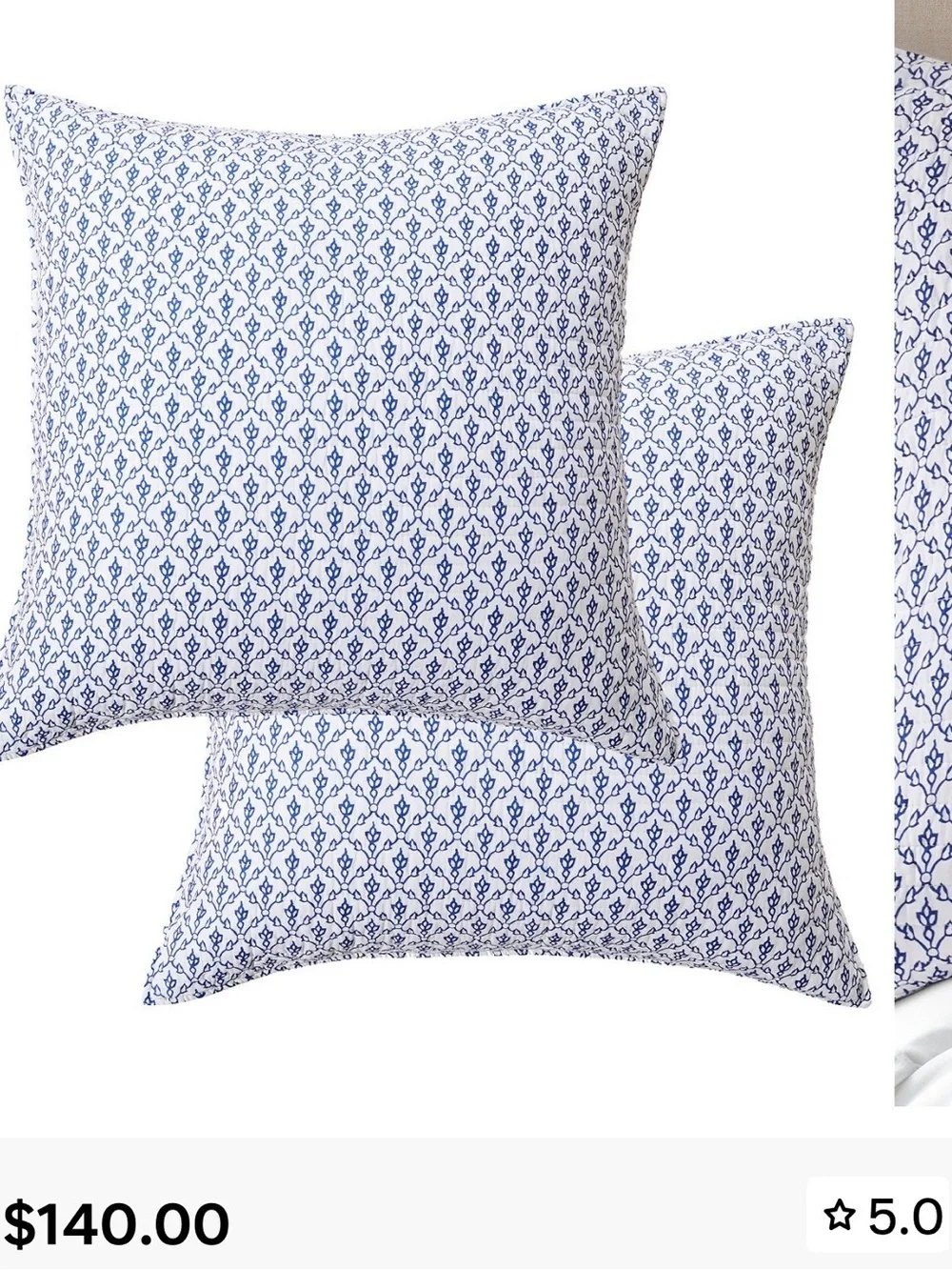 Levtex Bennett Blue and White Printed Pillow Euro Shams - Set of 2. 💙🤍